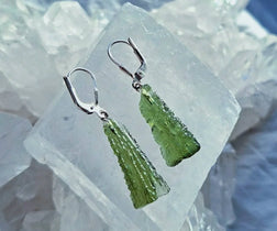 Handcrafted Moldavite and Libyan Desert Glass earrings
