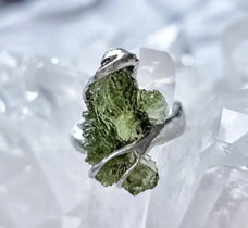 Certified Czech Moldavite rings with handcrafted settings