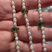 Drilled Moldavite & Freshwater Pearl Necklace, 0.4g, Chlum