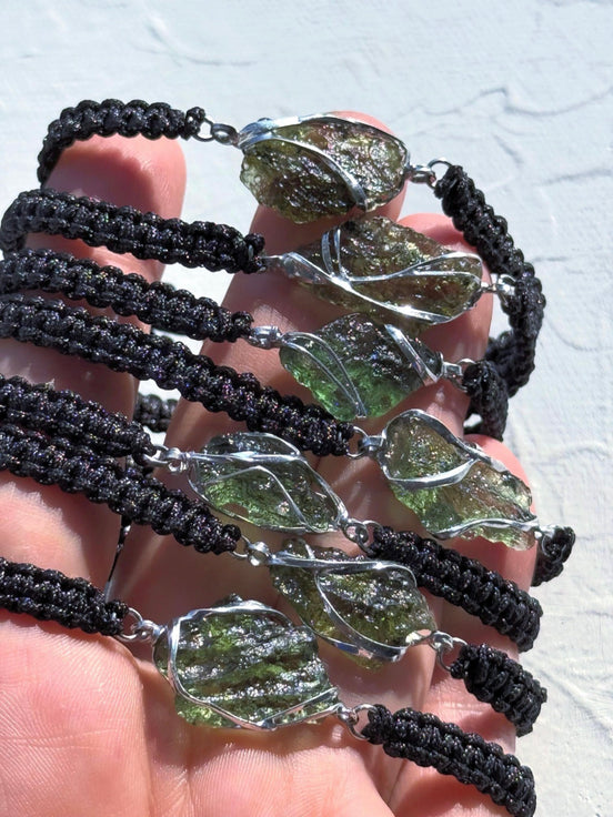 Authentic Moldavite Braided Cord Bracelet, Chlum, 1g