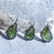 Transparent green 2.0 g Moldavite pendant from Maruškovo Pole wrapped in stainless steel wire with a gold-plated round bead