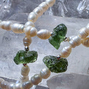 Drilled Moldavite & Freshwater Pearl Necklace, 0.4g, Chlum