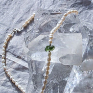 Drilled Moldavite & Freshwater Pearl Necklace, 0.4g, Chlum