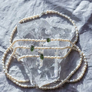 Drilled Moldavite & Freshwater Pearl Necklace, 0.4g, Chlum