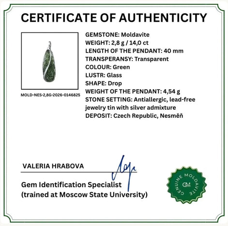 moldavite pendant featuring a 2.8 g from Nesměň, hand-set in a lead-free tin alloy 