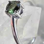 Faceted Moldavite ring from Chlum, set in sterling silver 925, US size 10