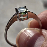 Faceted Moldavite ring from Chlum, set in sterling silver 925, US size 10