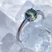 Faceted Moldavite ring from Chlum, set in sterling silver 925, US size 10