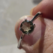 Faceted Moldavite ring from Chlum, set in sterling silver 925, US size 10