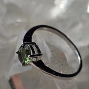 Faceted Moldavite ring from Chlum, set in sterling silver 925, US size 10
