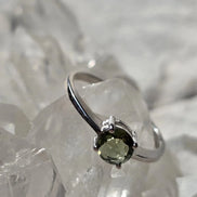 Faceted Moldavite ring from Chlum, set in sterling silver 925, US size 10