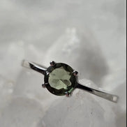 Faceted Moldavite ring from Chlum, set in sterling silver 925, US size 10