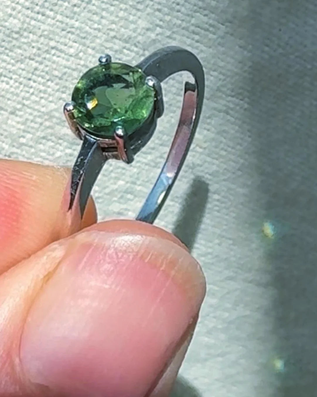   Faceted Moldavite ring from Chlum, set in sterling silver 925, US size 10