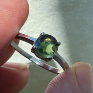 Faceted Moldavite ring from Chlum, set in sterling silver 925, US size 10