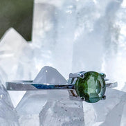 Faceted Moldavite ring from Chlum, set in sterling silver 925, US size 10