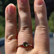 Faceted Moldavite ring from Chlum, set in sterling silver 925, US size 10