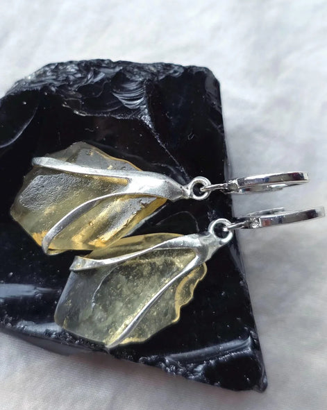 Libyan Desert Glass earrings from the Great Sand Sea with rhodium-plated hooks