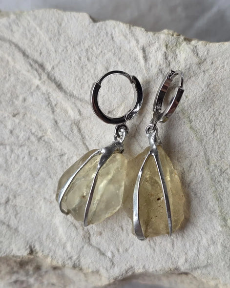 Libyan Desert Glass earrings from the Great Sand Sea with rhodium-plated hooks