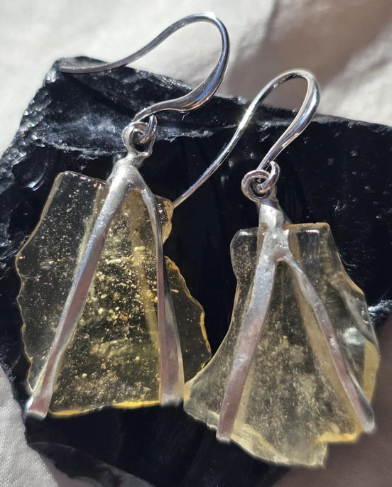 Libyan Desert Glass earrings from the Great Sand Sea with rhodium-plated hooks