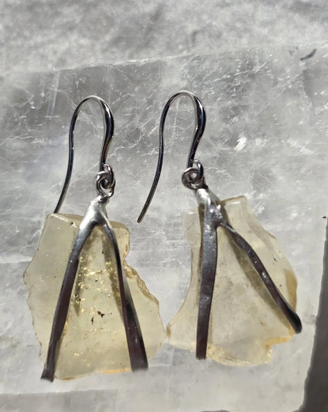 Libyan Desert Glass earrings from the Great Sand Sea with rhodium-plated hooks