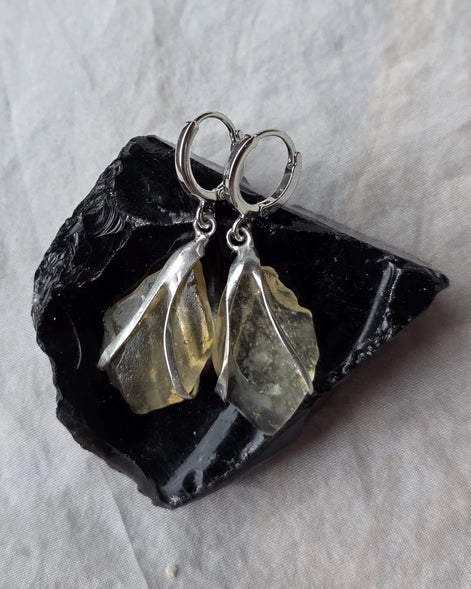 Libyan Desert Glass earrings from the Great Sand Sea with rhodium-plated hooks
