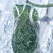 Raw Large Moldavite pendant from Nesměň in a lead-free tin setting