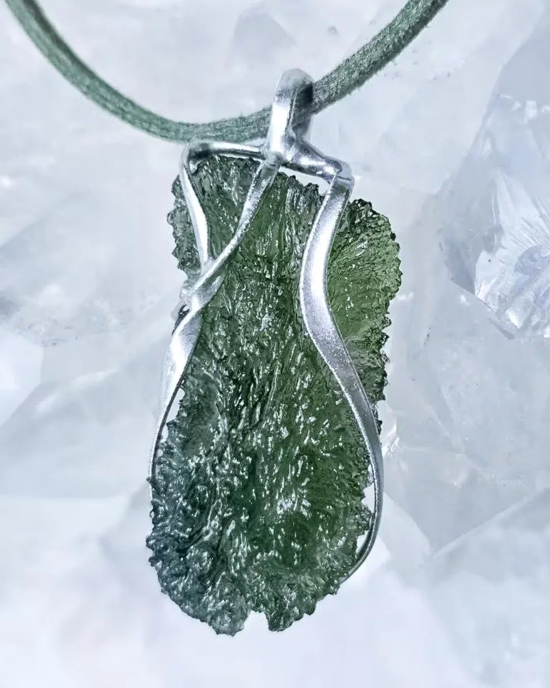 Raw 8.05g Moldavite pendant from Nesměň in a lead-free tin setting