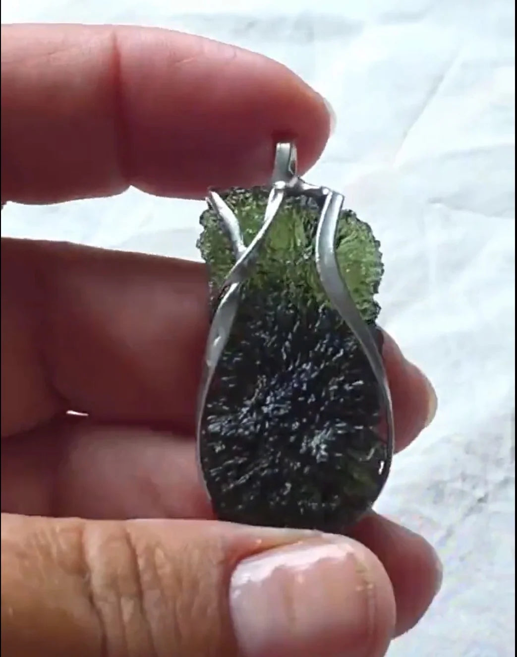 Raw 8.05g Moldavite pendant from Nesměň in a lead-free tin setting