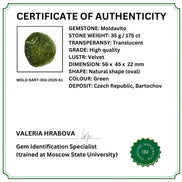 Certificate of authenticity 35g Moldavite from Bartochov, Czech Republic