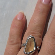 Adjustable ring with 1.2g translucent yellow Libyan Desert Glass from the Great Sand Sea, set in lead-free tin with silver content.