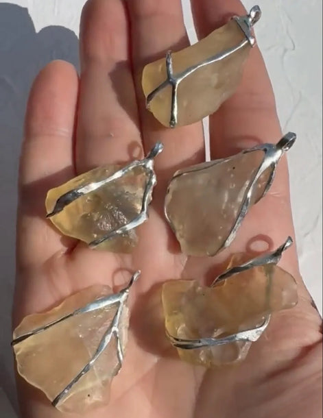 Libyan Desert Glass pendant with a genuine 6.0 g natural Libyan Desert Glass from the Great Sand Sea in a lead-free tin setting.
