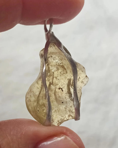 Libyan Desert Glass pendant with a genuine 3.0 g natural Libyan Desert Glass from the Great Sand Sea in a lead-free tin setting.