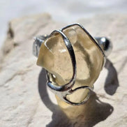 Adjustable Libyan Desert Glass ring, 3.3g, in a lead-free tin setting