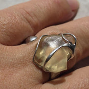 Adjustable Libyan Desert Glass ring, 3.3g, in a lead-free tin setting