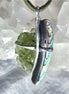 Natural Moldavite and Abalone Shell pendant with 2.03 g transparent green Moldavite from Chlum, Czech Republic, handmade in lead-free jewelry tin with silver admixture