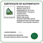 Transparent 1.34g Ježkovna Moldavite with spiked sculpting and a large open bubble