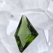 Transparent green fantasy cut Moldavite from Slavče, Czech Republic.