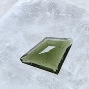 Transparent green fantasy cut Moldavite from Slavče, Czech Republic