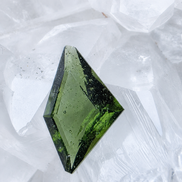 Transparent green fantasy cut Moldavite from Slavče, Czech Republic