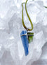 Moldavite and Kyanite pendant with transparent green Vrábče Moldavite.