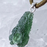 Pure green Moldavite pendant from Chlum, Czech Republic, 3.7 g transparent natural stone with open bubbles set in sterling silver