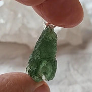 Pure green Moldavite pendant from Chlum, Czech Republic, 3.7 g transparent natural stone with open bubbles set in sterling silver
