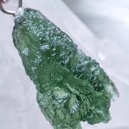   Pure green Moldavite pendant from Chlum, Czech Republic, 3.7 g transparent natural stone with open bubbles set in sterling silver  