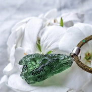 Pure green Moldavite pendant from Chlum, Czech Republic, 3.7 g transparent natural stone with open bubbles set in sterling silver