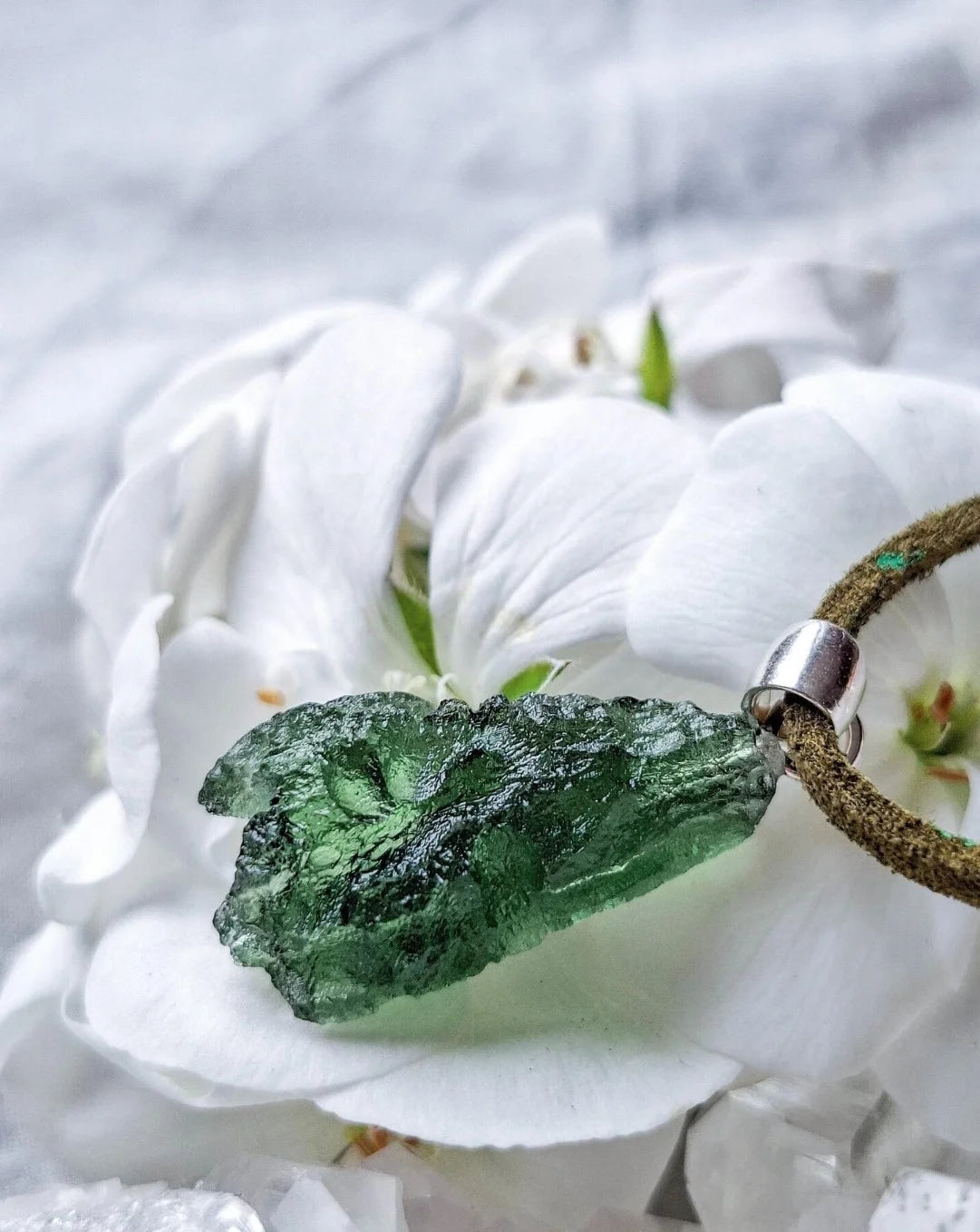 Pure green Moldavite pendant from Chlum, Czech Republic, 3.7 g transparent natural stone with open bubbles set in sterling silver