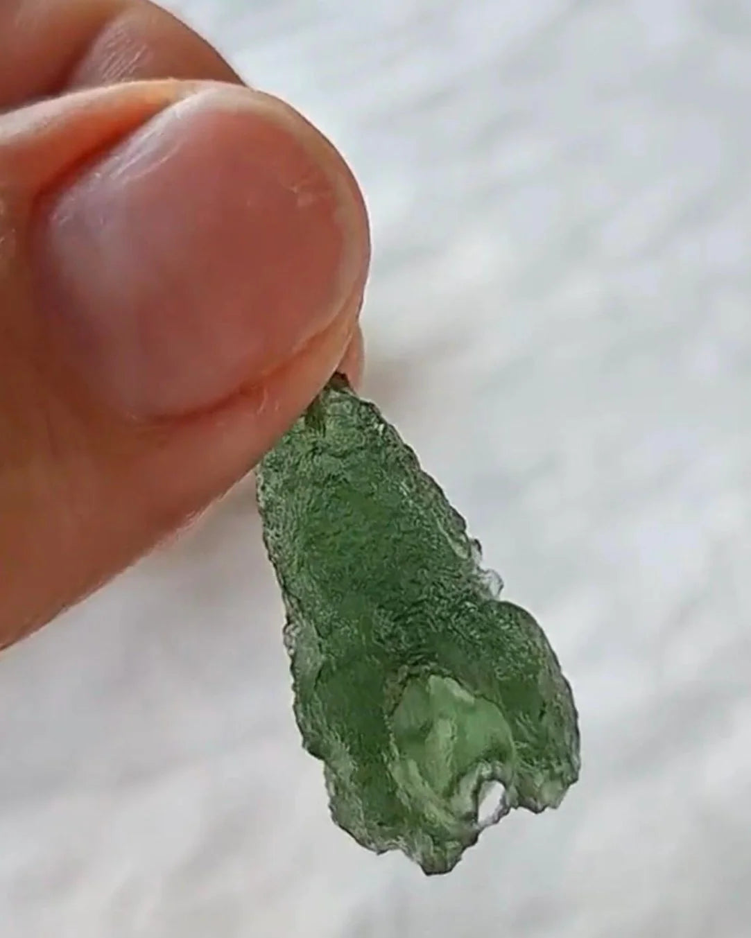 Pure green Moldavite pendant from Chlum, Czech Republic, 3.7 g transparent natural stone with open bubbles set in sterling silver