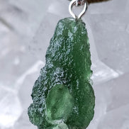 Pure green Moldavite pendant from Chlum, Czech Republic, 3.7 g transparent natural stone with open bubbles set in sterling silver