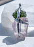 Moldavite and Rose Quartz pendant with transparent green Chlum Moldavite.
