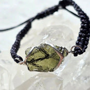 Moldavite bracelet with 1g transparent stone from Chlum on black braided cord