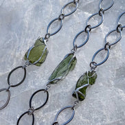 Moldavite bracelet with chunky oval-link chain and 0.8g Chlum stone
